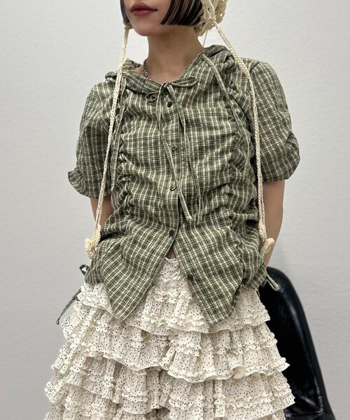 w closet（ダブルクローゼット）の「【25AW】フーディーチェックシャツ（シャツ/ブラウス・レディース・レッド/カーキ/ブルー・FREE）」の8枚目の写真