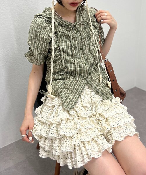 w closet（ダブルクローゼット）の「【25AW】フーディーチェックシャツ（シャツ/ブラウス・レディース・レッド/カーキ/ブルー・FREE）」の9枚目の写真