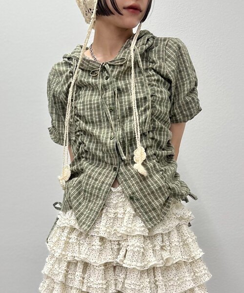 w closet（ダブルクローゼット）の「【25AW】フーディーチェックシャツ（シャツ/ブラウス・レディース・レッド/カーキ/ブルー・FREE）」の10枚目の写真