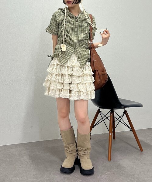 w closet（ダブルクローゼット）の「【25AW】フーディーチェックシャツ（シャツ/ブラウス・レディース・レッド/カーキ/ブルー・FREE）」の16枚目の写真