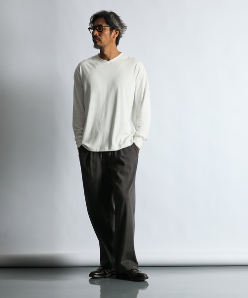 The DUFFER of ST.GEORGE（ザダファーオブセントジョージ）の「OPTIMA COOL V-NECK L/S TEE：オプティマクール Vネック ロンTEE（Tシャツ/カットソー・メンズ・チャコールグレー/ブラック/ホワイト・MEDIUM/SMALL/X-LARGE/LARGE）」の17枚目の写真