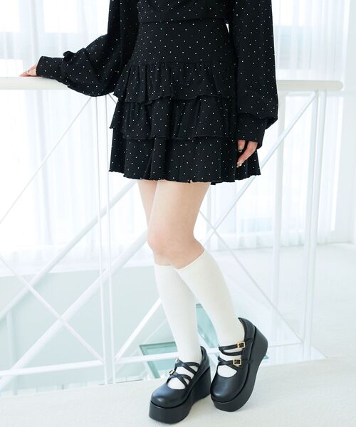 MAJESTIC LEGON（マジェスティックレゴン）の「ラインストーンティアードスカパン（スカート・レディース・ピンク/チャコールグレー/ブラック・MEDIUM）」の7枚目の写真