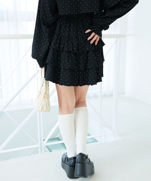 MAJESTIC LEGON（マジェスティックレゴン）の「ラインストーンティアードスカパン（スカート・レディース・ピンク/チャコールグレー/ブラック・MEDIUM）」の8枚目の写真