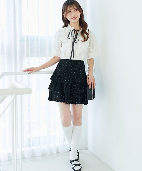 MAJESTIC LEGON（マジェスティックレゴン）の「ラインストーンティアードスカパン（スカート・レディース・ピンク/チャコールグレー/ブラック・MEDIUM）」の10枚目の写真