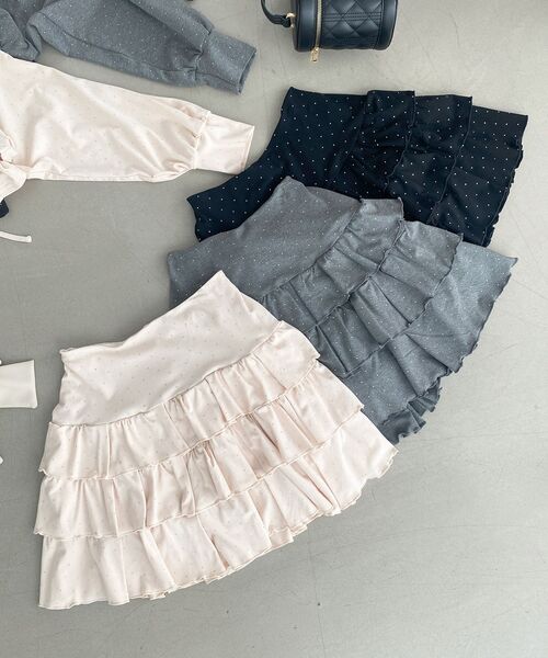 MAJESTIC LEGON（マジェスティックレゴン）の「ラインストーンティアードスカパン（スカート・レディース・ピンク/チャコールグレー/ブラック・MEDIUM）」の12枚目の写真