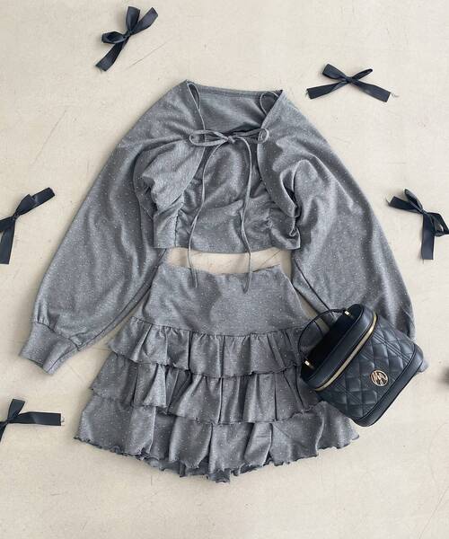 MAJESTIC LEGON（マジェスティックレゴン）の「ラインストーンティアードスカパン（スカート・レディース・ピンク/チャコールグレー/ブラック・MEDIUM）」の14枚目の写真