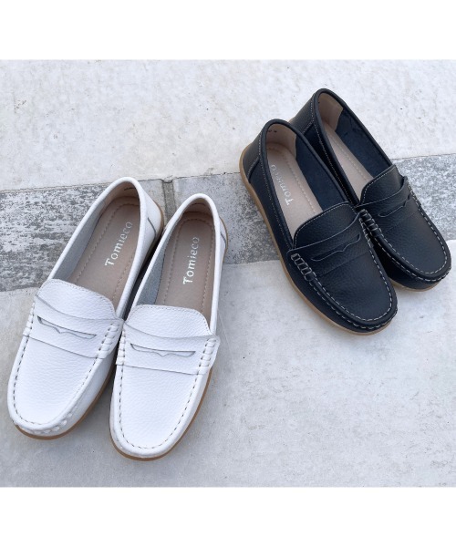 Tomieco(トミエコ)の「本革 ウェッジ底カジュアル モカシンローファー ふわふわクッション(モカシン/デッキシューズ・レディース・ホワイト/ブラック・M/L/LL/XL/S)」の22枚目の写真