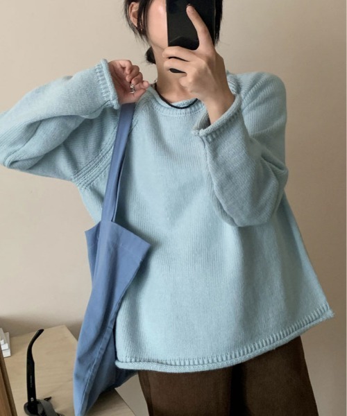 kirakiraShop(キラキラショップ)の「ボリューム袖 ラグラン ニット(ニット/セーター・レディース・クリーム/ブルー/グレー/ピンク/グリーン/オレンジ・FREE)」の4枚目の写真