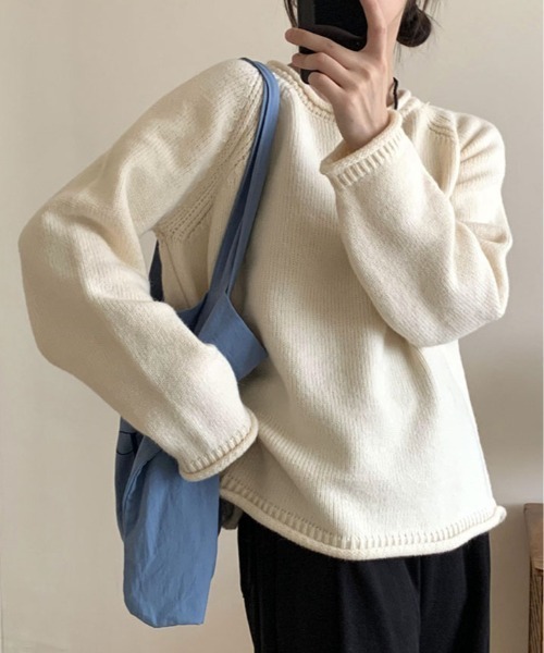 kirakiraShop(キラキラショップ)の「ボリューム袖 ラグラン ニット(ニット/セーター・レディース・クリーム/ブルー/グレー/ピンク/グリーン/オレンジ・FREE)」の1枚目の写真