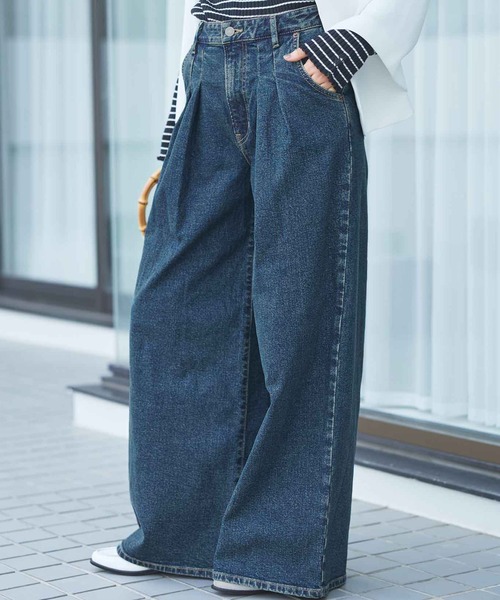 essentials タックワイドデニムパンツ（デニムパンツ）｜EDWIN