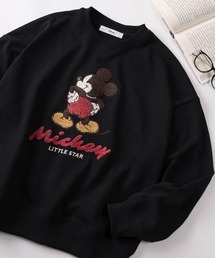 【71】【Disney/ディズニー】ミッキーマウス/トイストーリー/ルシファー/ズートピア アップリケ サガラ刺繍 裏毛スウェット/レディース