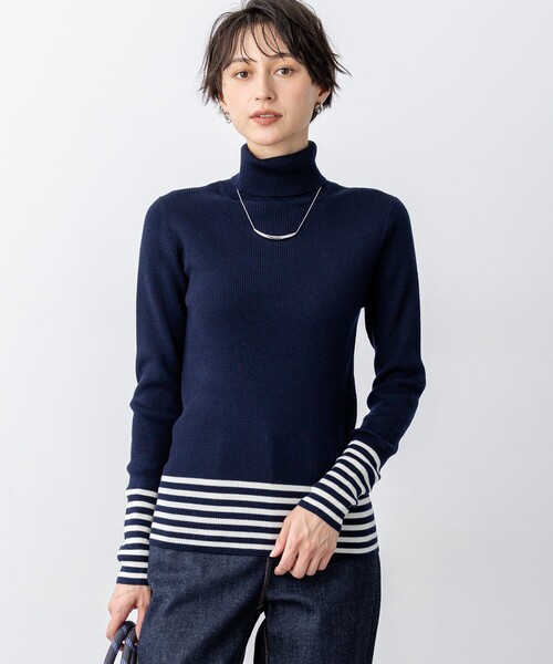 ウーステッドウール リブタートル ボーダー ニット（ニット/セーター