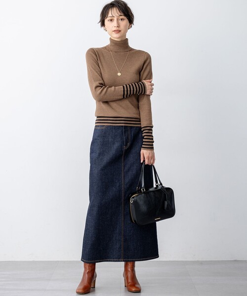 ウーステッドウール リブタートル ボーダー ニット（ニット/セーター
