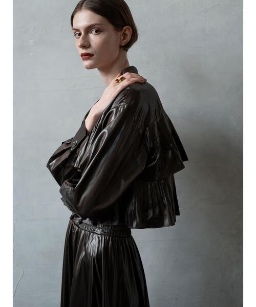 ノフル コーデュロイ 前あきワンピース チャコールグレイ