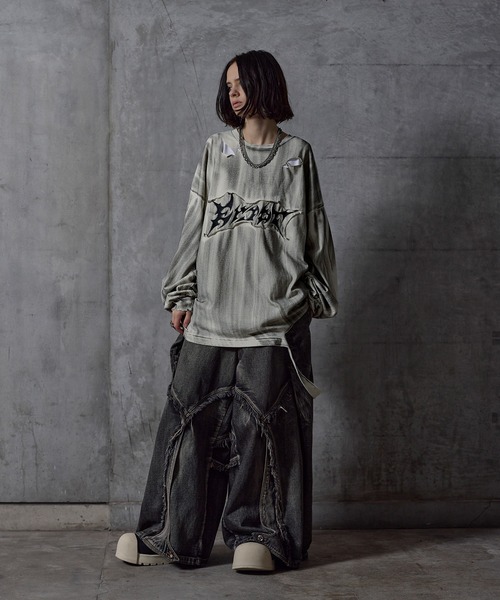 ERAR(エラー)の「【ERAR】ケミカルウォッシュ加工/スプレー加工 ハイダメージヴィンテージロゴ刺繍ロンT/Tシャツ(Tシャツ/カットソー・メンズ・ブラック/ホワイト・S/M/L/XL)」の19枚目の写真