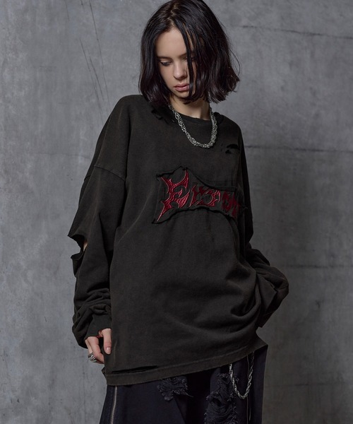 ERAR(エラー)の「【ERAR】ケミカルウォッシュ加工/スプレー加工 ハイダメージヴィンテージロゴ刺繍ロンT/Tシャツ(Tシャツ/カットソー・メンズ・ブラック/ホワイト・S/M/L/XL)」の21枚目の写真