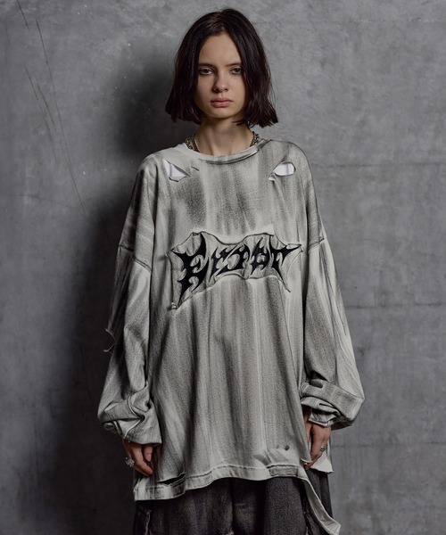 ERAR(エラー)の「【ERAR】ケミカルウォッシュ加工/スプレー加工 ハイダメージヴィンテージロゴ刺繍ロンT/Tシャツ(Tシャツ/カットソー・メンズ・ブラック/ホワイト・S/M/L/XL)」の22枚目の写真