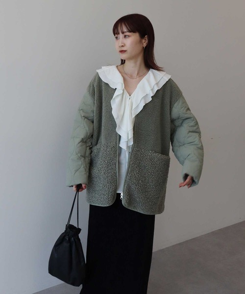 earth music&ecology（アースミュージックアンドエコロジー）の「【2025AW】ボアキルトミドルコート（ブルゾン・レディース・カーキ/ブラック/アイボリー・FREE）」の9枚目の写真