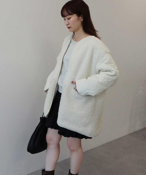 earth music&ecology（アースミュージックアンドエコロジー）の「【2025AW】ボアキルトミドルコート（ブルゾン・レディース・カーキ/ブラック/アイボリー・FREE）」の14枚目の写真