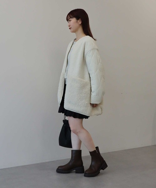 earth music&ecology（アースミュージックアンドエコロジー）の「【2025AW】ボアキルトミドルコート（ブルゾン・レディース・カーキ/ブラック/アイボリー・FREE）」の17枚目の写真