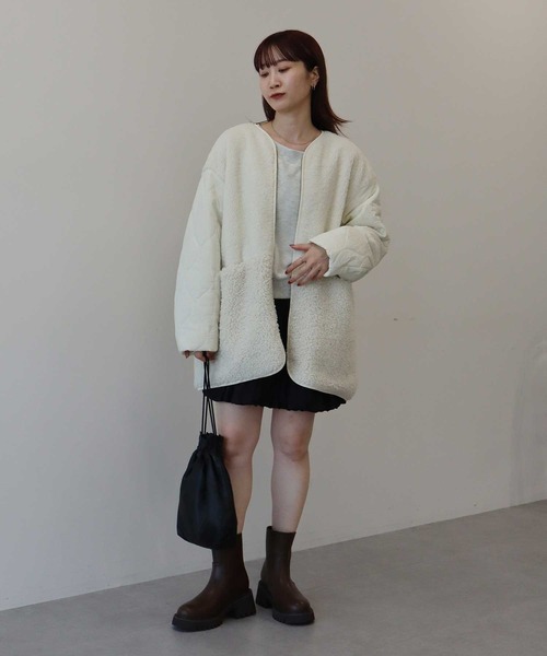 earth music&ecology（アースミュージックアンドエコロジー）の「【2025AW】ボアキルトミドルコート（ブルゾン・レディース・カーキ/ブラック/アイボリー・FREE）」の16枚目の写真