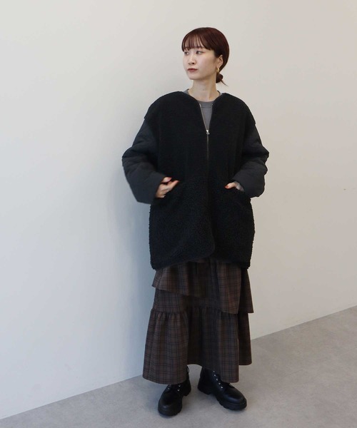 earth music&ecology（アースミュージックアンドエコロジー）の「【2025AW】ボアキルトミドルコート（ブルゾン・レディース・カーキ/ブラック/アイボリー・FREE）」の20枚目の写真