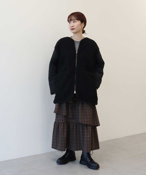 earth music&ecology（アースミュージックアンドエコロジー）の「【2025AW】ボアキルトミドルコート（ブルゾン・レディース・カーキ/ブラック/アイボリー・FREE）」の19枚目の写真