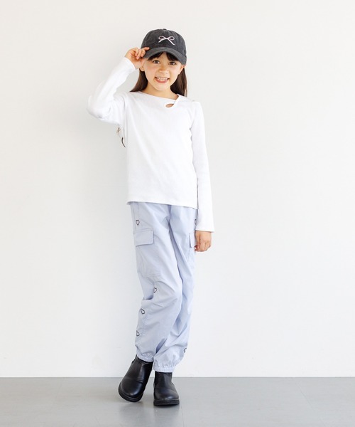 coca(coca)(コカ)の「キッズ リブアシメ肩あき長袖Tシャツ(Tシャツ/カットソー・キッズ・ブラック/ホワイト・140/130/150/120)」の3枚目の写真