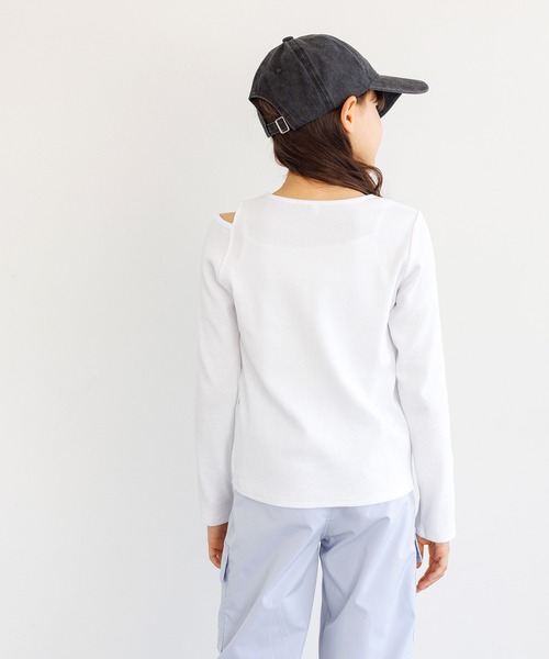 coca(coca)(コカ)の「キッズ リブアシメ肩あき長袖Tシャツ(Tシャツ/カットソー・キッズ・ブラック/ホワイト・140/130/150/120)」の6枚目の写真