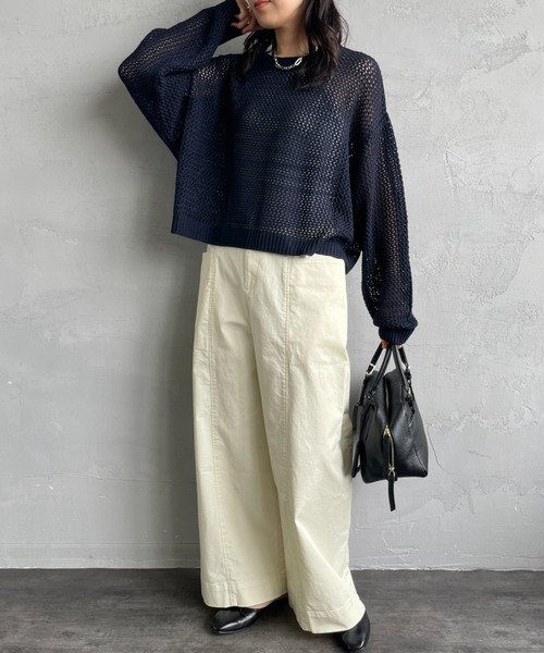 mizuiroind（ミズイロインド）の「[mizuiro ind/ミズイロインド] メッシュ クルーネックニット（ニット/セーター・レディース・ライトグレー/ブラック・F）」の8枚目の写真