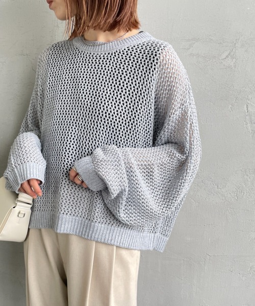 mizuiro ind/ミズイロインド] メッシュ クルーネックニット（ニット