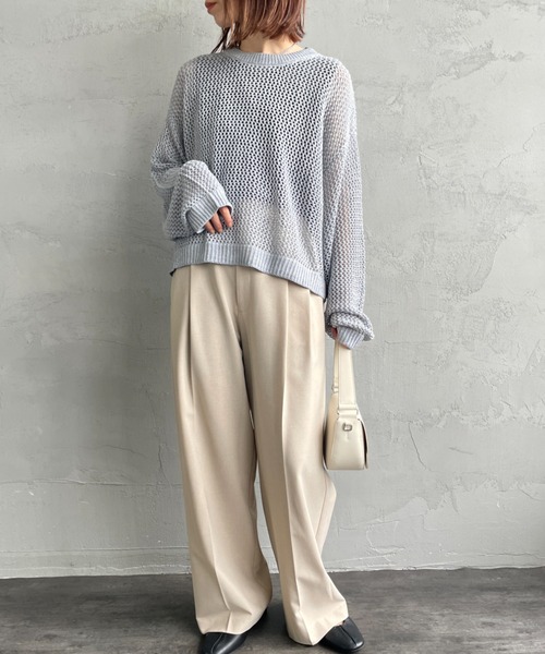 mizuiro ind/ミズイロインド] メッシュ クルーネックニット（ニット