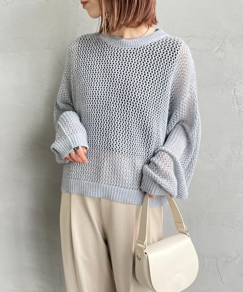 mizuiroind（ミズイロインド）の「[mizuiro ind/ミズイロインド] メッシュ クルーネックニット（ニット/セーター・レディース・ライトグレー/ブラック・F）」の20枚目の写真