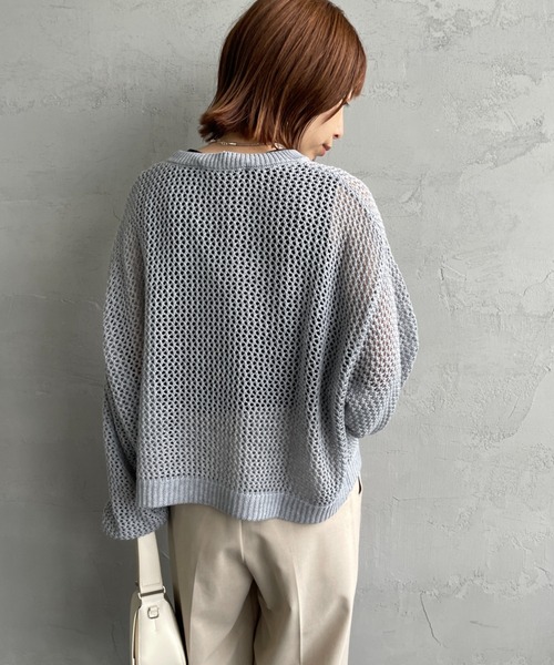 mizuiroind（ミズイロインド）の「[mizuiro ind/ミズイロインド] メッシュ クルーネックニット（ニット/セーター・レディース・ライトグレー/ブラック・F）」の22枚目の写真