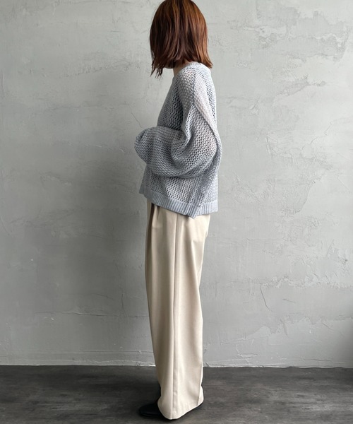 mizuiro ind/ミズイロインド] メッシュ クルーネックニット