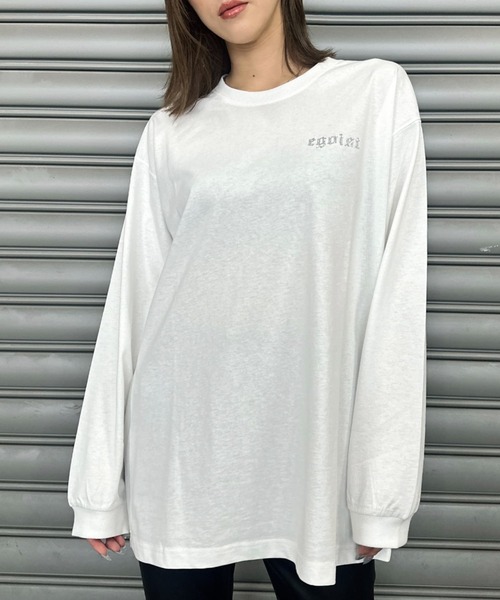 EGOIST(エゴイスト)の「ラインストーンロゴユニセックスロンT(Tシャツ/カットソー・レディース・ホワイト/ブラック・FREE)」の1枚目の写真