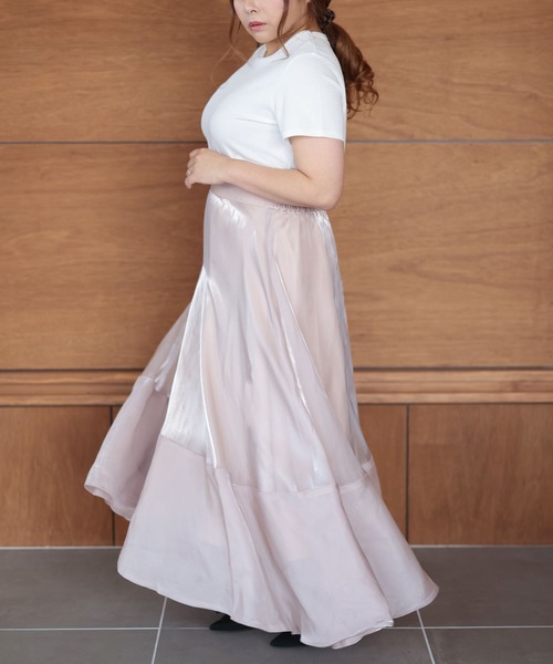 セール】サテンフレアスカート【大きいサイズ対応】（スカート