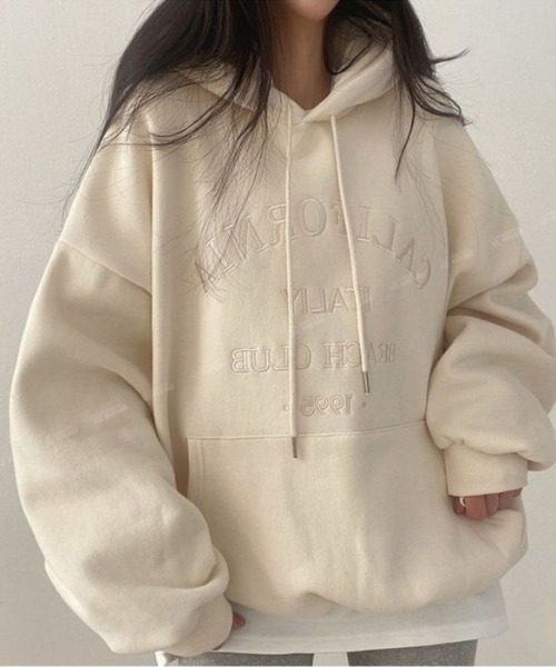 SHEPP(シープ)の「フロント刺繍 ルーズフーディー(パーカー・レディース・ブルー/グレー/ブラック/アイボリー・M/L)」の1枚目の写真