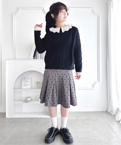 Loueme(ルエム)の「コットンレースドッキングケーブルニット(ニット/セーター・レディース・ブラウン/アイボリー/ブラック・FREE)」の14枚目の写真