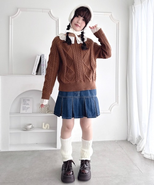 Loueme(ルエム)の「コットンレースドッキングケーブルニット(ニット/セーター・レディース・ブラウン/アイボリー/ブラック・FREE)」の19枚目の写真