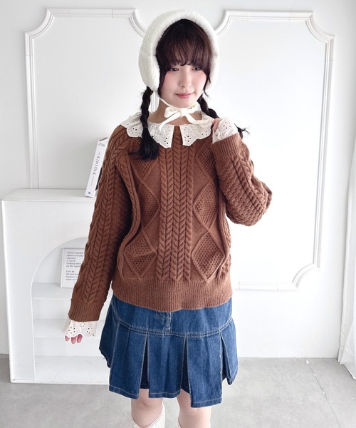 Loueme(ルエム)の「コットンレースドッキングケーブルニット(ニット/セーター・レディース・ブラウン/アイボリー/ブラック・FREE)」の18枚目の写真