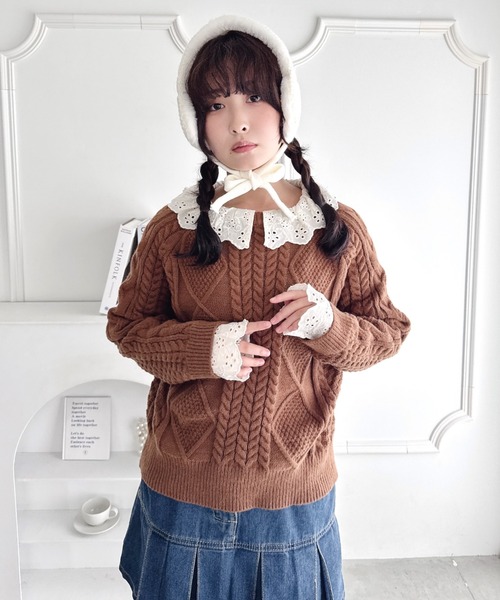Loueme(ルエム)の「コットンレースドッキングケーブルニット(ニット/セーター・レディース・ブラウン/アイボリー/ブラック・FREE)」の17枚目の写真