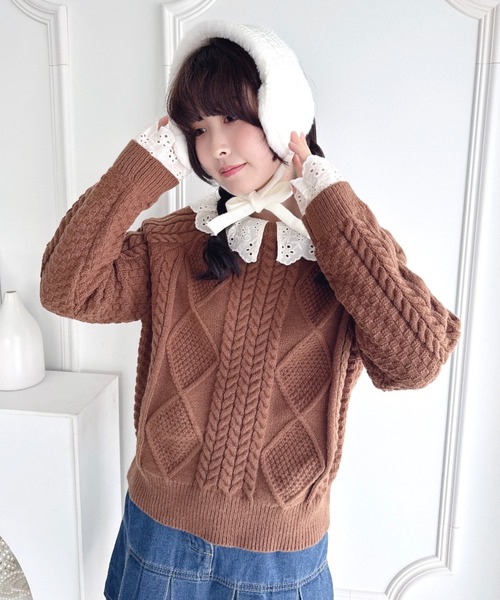 Loueme(ルエム)の「コットンレースドッキングケーブルニット(ニット/セーター・レディース・ブラウン/アイボリー/ブラック・FREE)」の16枚目の写真