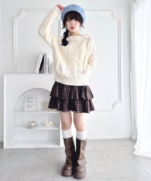 Loueme(ルエム)の「コットンレースドッキングケーブルニット(ニット/セーター・レディース・ブラウン/アイボリー/ブラック・FREE)」の9枚目の写真