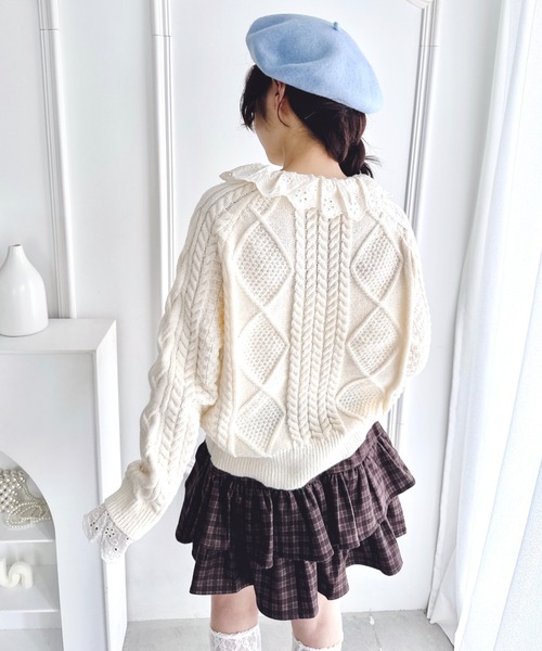 Loueme(ルエム)の「コットンレースドッキングケーブルニット(ニット/セーター・レディース・ブラウン/アイボリー/ブラック・FREE)」の8枚目の写真