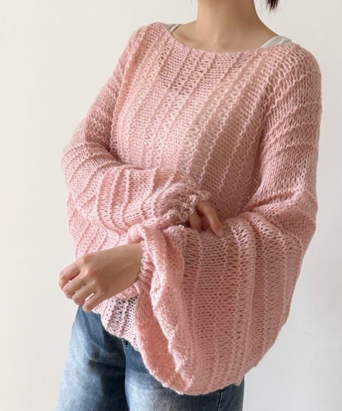 ReRe(リリ)の「ざっくり編みシースルーニットトップス(ニット/セーター・レディース・オフホワイト/ピンク/イエロー/パープル・FREE)」の18枚目の写真