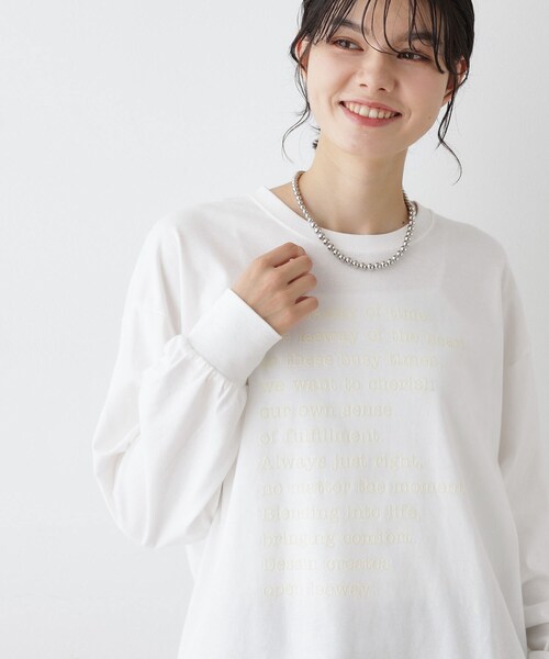 Dessin(デッサン)の「【洗える】メッセージロゴロングスリーブTシャツ(Tシャツ/カットソー・レディース・ホワイト系/ライトグリーン/ネイビー・01/02/03)」の2枚目の写真