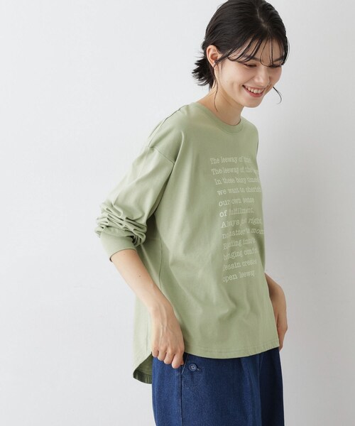 Dessin(デッサン)の「【洗える】メッセージロゴロングスリーブTシャツ(Tシャツ/カットソー・レディース・ホワイト系/ライトグリーン/ネイビー・01/02/03)」の3枚目の写真