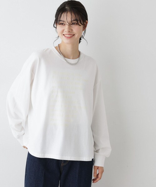 Dessin(デッサン)の「【洗える】メッセージロゴロングスリーブTシャツ(Tシャツ/カットソー・レディース・ホワイト系/ライトグリーン/ネイビー・01/02/03)」の7枚目の写真