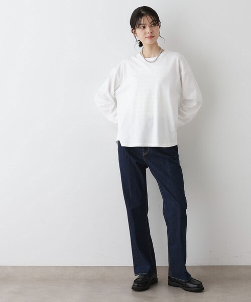 Dessin(デッサン)の「【洗える】メッセージロゴロングスリーブTシャツ(Tシャツ/カットソー・レディース・ホワイト系/ライトグリーン/ネイビー・01/02/03)」の6枚目の写真